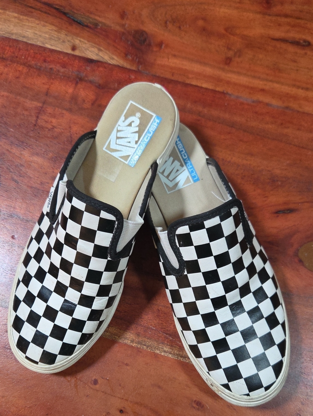 Vans Checkerboard Slip-On Mules in Black & White